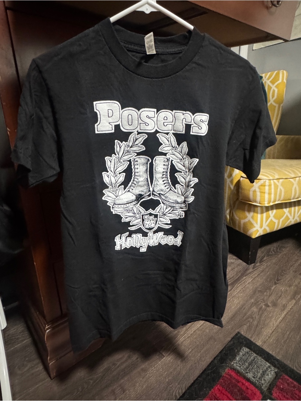 Alstyle Black Tee with White Posers Graphic with LA doc marten boots